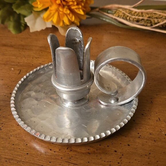 Vintage Trade Continental Hammered Aluminum Candlestick Candle - Picture 3 of 8